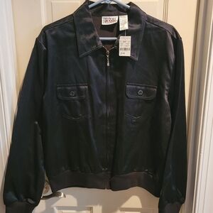 bill blass Black Satin Zip-Up Bomber Jacket